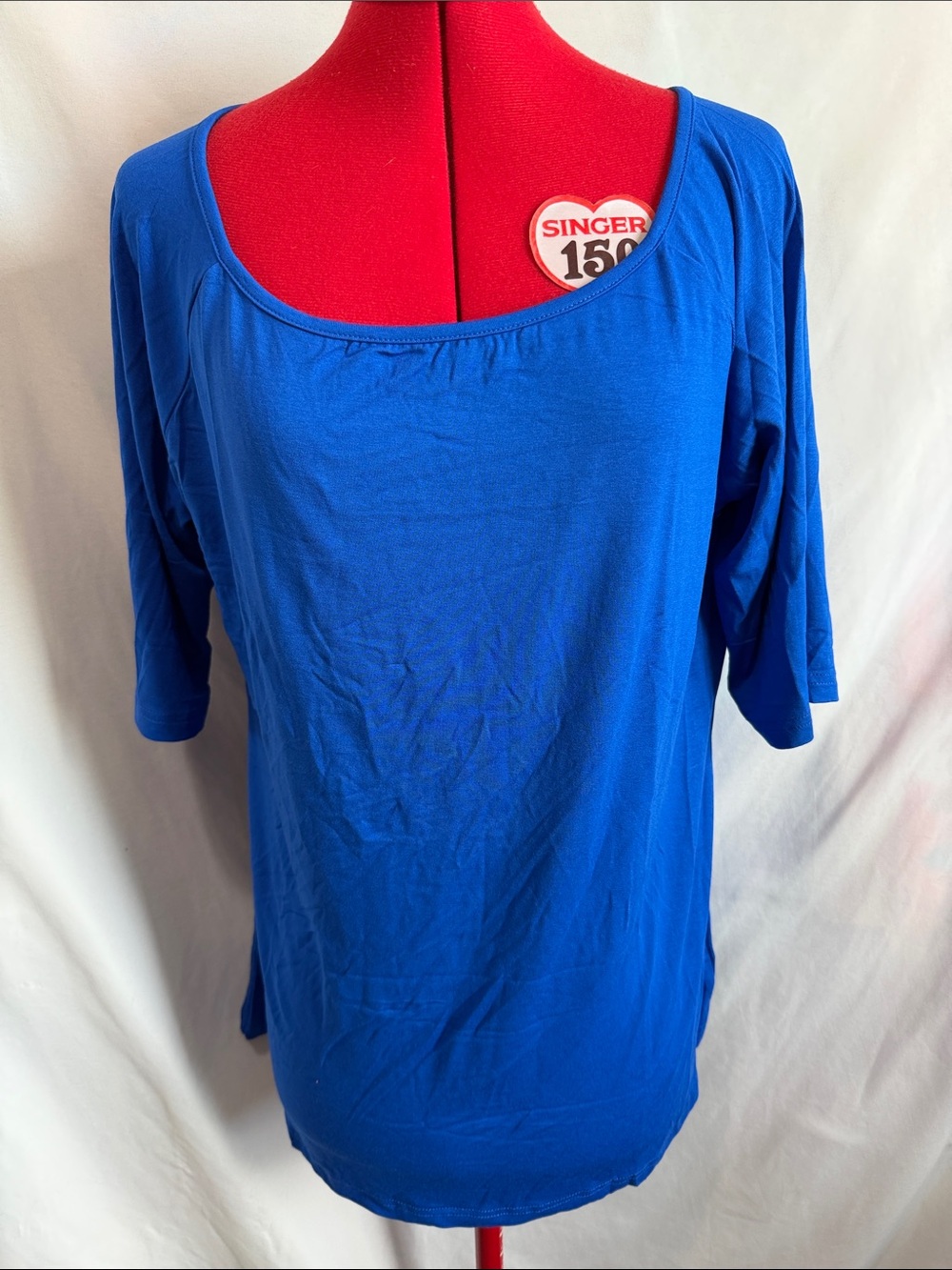 Allegra K Royal Blue Scoop Neck Short Sleeve Top